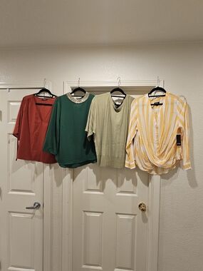a.n.a Yellow and White Striped Twist-Front Long Sleeve Blouse